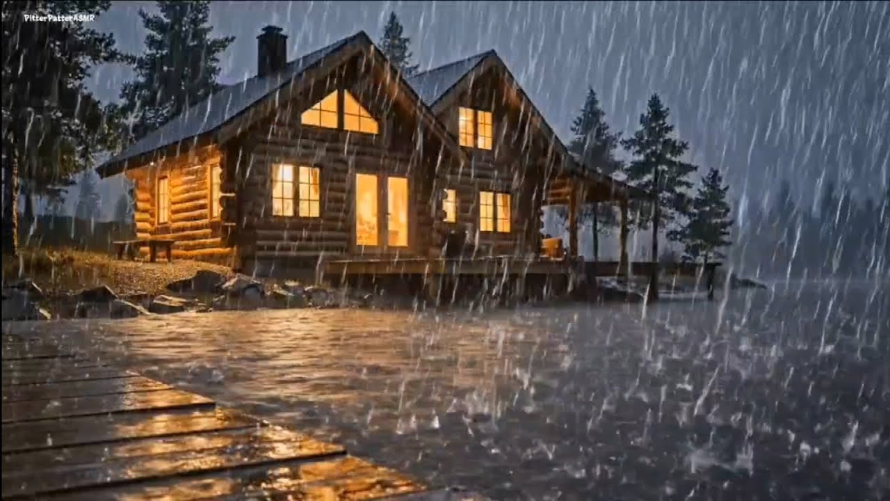 🌧️ Night Rain at a Lakeside Cabin for Deep Sleep & Relaxation ...