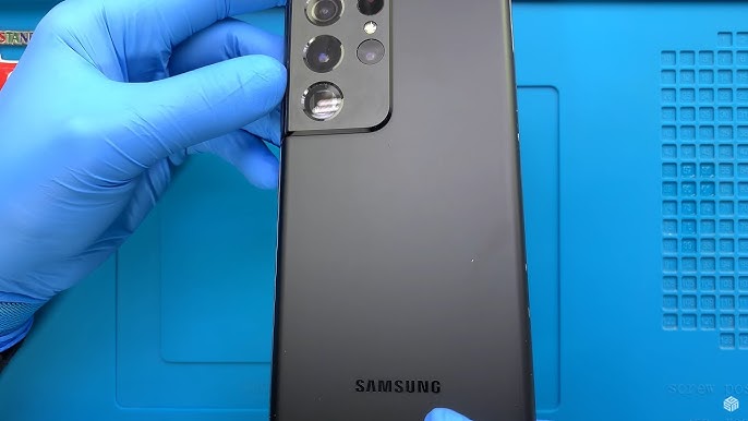 Vitre arrière Samsung Galaxy S21 Ultra bleu + adhésif