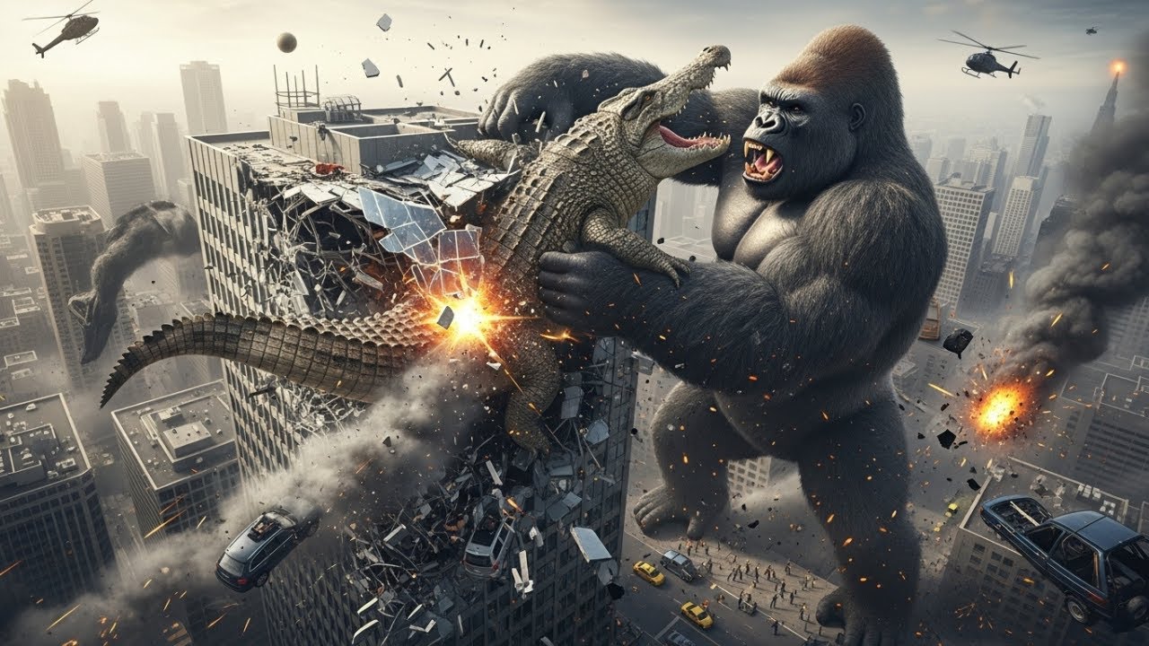 Giant Gorilla vs Monster Crocodile – Epic City Battle!