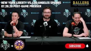 Sabrina Ionescu, Breanna Stewart, Chris DeMarco: NY Liberty Postgame Presser vs. LA Sparks 07.28.26
