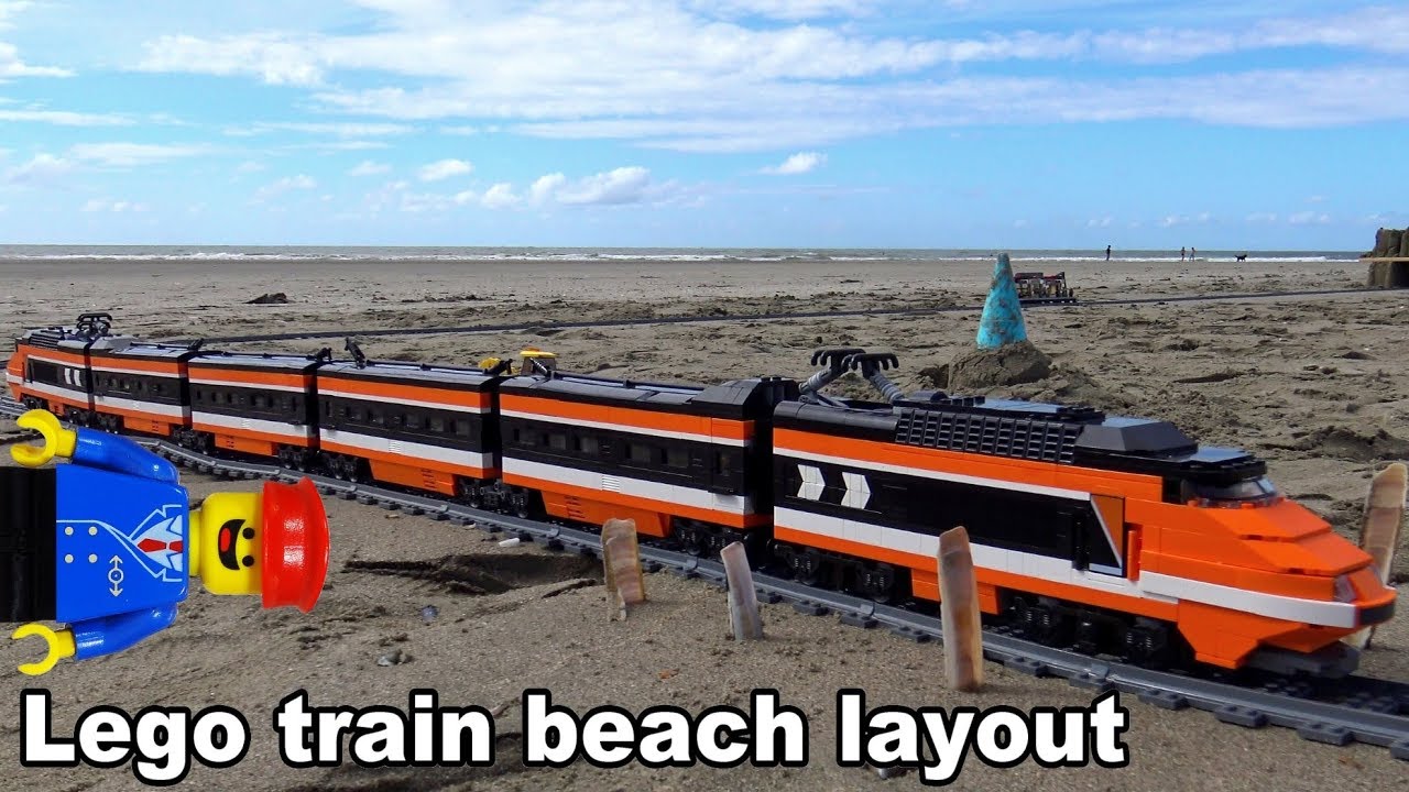 Lego train on a huge beach train layout: collaboration with ...