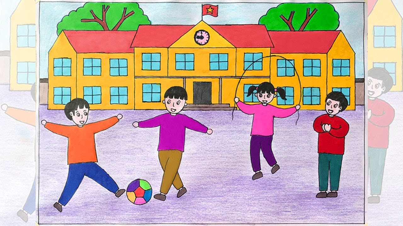 Vẽ tranh ngôi trường hạnh phúc  Trường học trên mây  Painting happy  school  KC art  Trường học Hạnh phúc