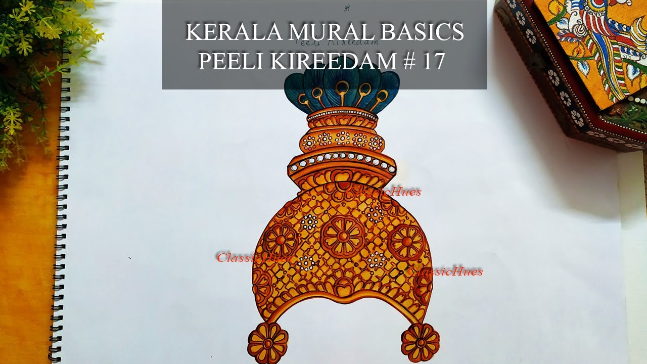 How To Draw Kerala Mural Kireedam | Peeli Kireedam | Kerala Mural ...
