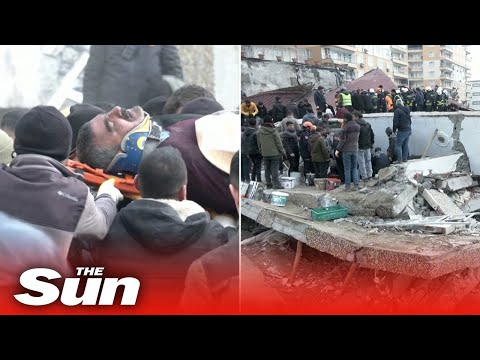 Earthquake survivor pulled from rubble of building in southeastern Turkey.