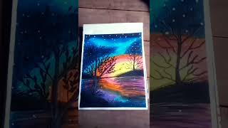 how to draw oil pastel sunset tree scenery