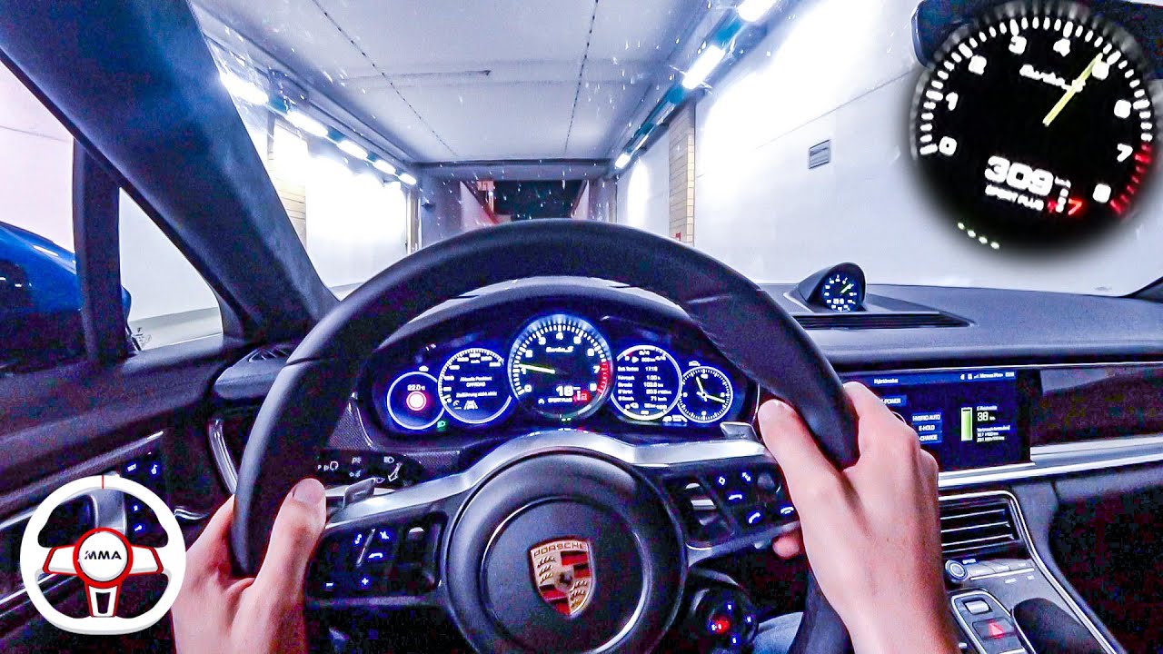 PORSCHE PANAMERA TURBO S e-hybrid 680HP NIGHT POV DRIVE AUTOBAHN +300km/h (60FPS)