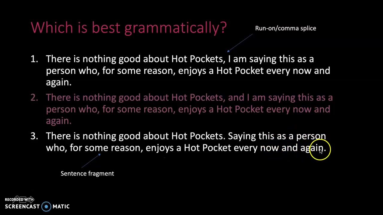 Grammar Quiz Complete, Grammatically Correct Sentences Hot Pockets