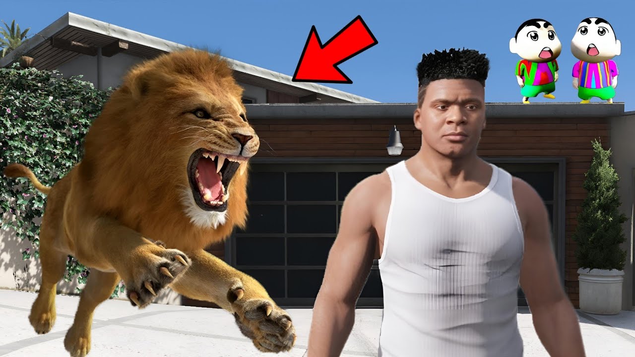 GTA 5 : SHINCHAN, PINCHAN AND FRANKLIN GOT ATTACKED BY A LION 🦁😯