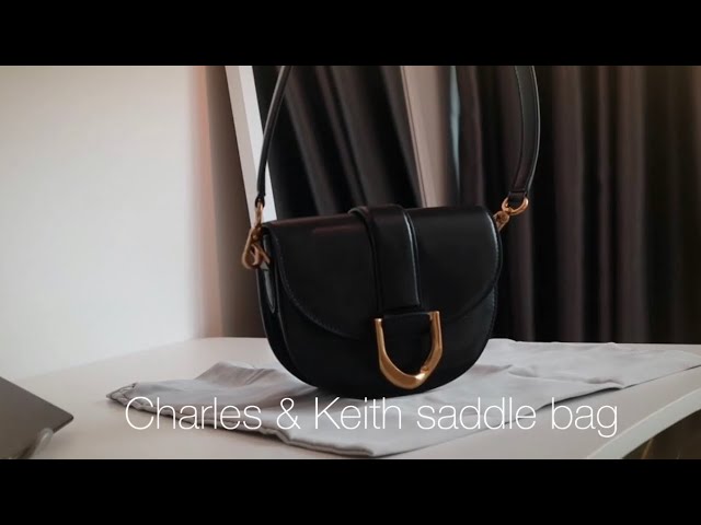 Charles & Keith Gabine Saddle Bag Black Size Medium NEW IN BOX
