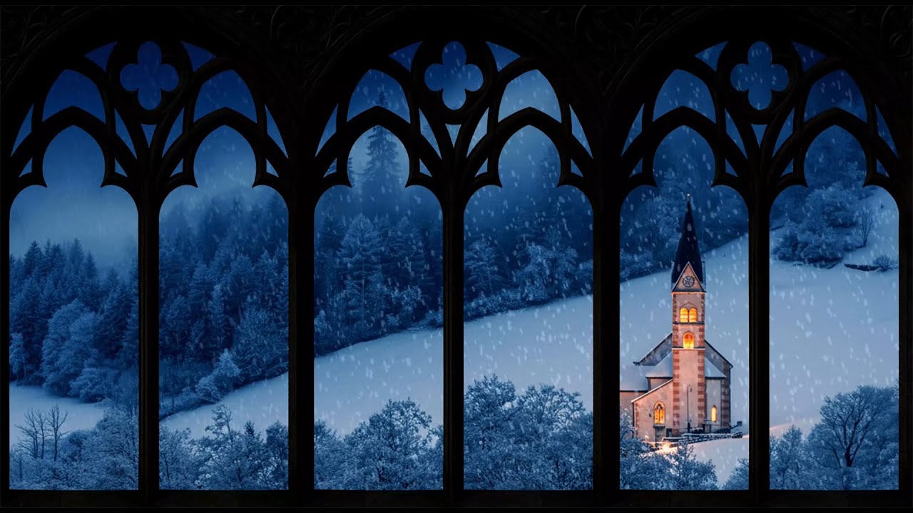 Warm Castle Light in a Snowy Forest | Winter Window Projector