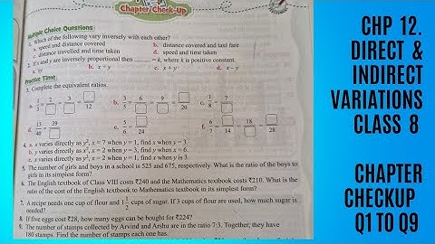 Chapter Check Up (Q1 to Q9 ) Chp 12 Direct and Indirect Variations. Class 8. Oxford Maths
