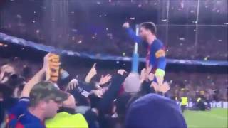 Messi's celebration whit the fans barcelona 6-1 psg