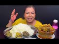 Bigbites eating rice with mutton curry mutton er patla jhol kachkolar khosa bata 