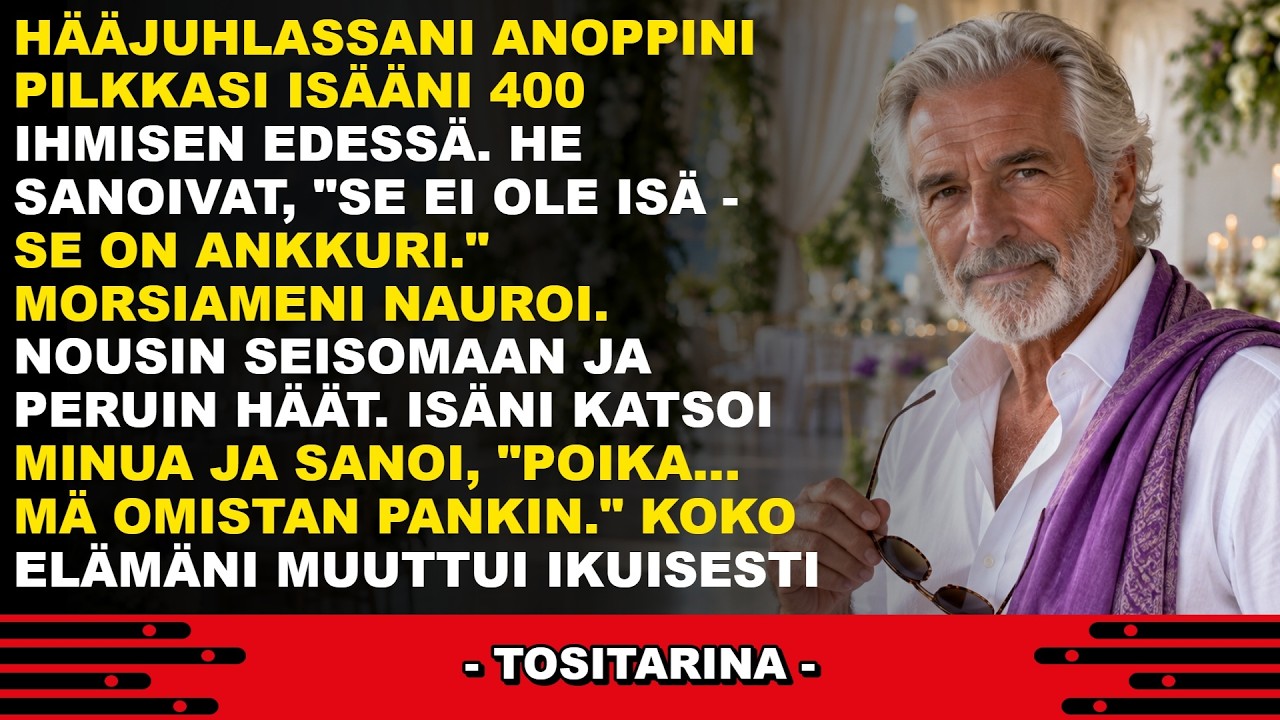Kun poikani häissä appiukko otti mikrofonin ja kutsui minua ankkuriksi neljänsadan ihmisen edessä, sali nauroi – ja morsian nauroi kovimmin. Poikani istui vieressä ja katsoi minua. Se ilme kertoi...