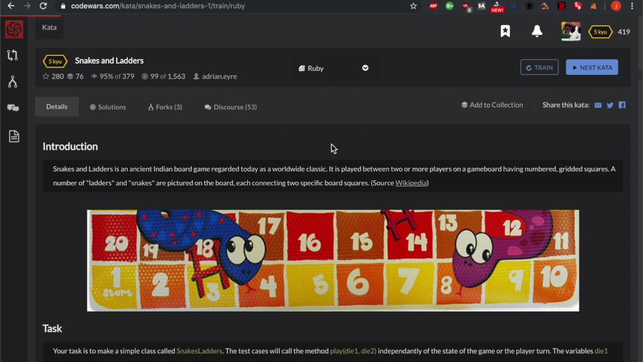 CodeWars Snakes & Ladders Kata YouTube