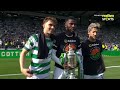 James Forrest reacts after claiming his 28th trophy as a Celtic player