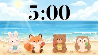 🏖️ 5 Minute Timer | Cute Beach Animals | Ukulele Music for Focus