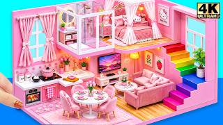 Make Cute Pink Rainbow Miniature House with Kitchen, Bedroom & Bathroom ❤️ DIY Miniature House