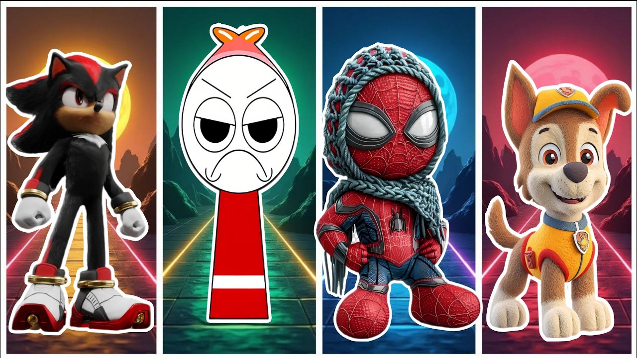 Spidey 🆚 Spurunki 🆚 Sonic 🆚 Paw Patrol in Tiles Hop EDM Rush🎶#121