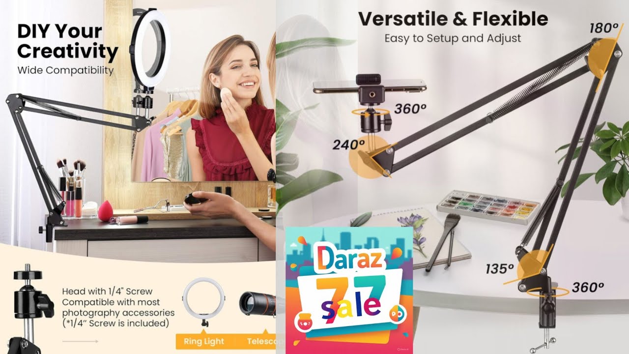 Alogy Scissor Arm Mobile Stand–360° Rotatable Adjustable Arm with Holder,Clamp 