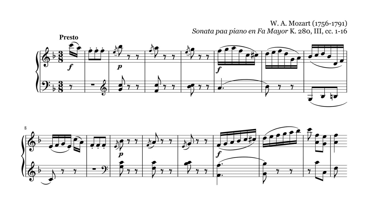 Mozart Sonata en Fa Mayor, K. 280, III, cc. 116 YouTube