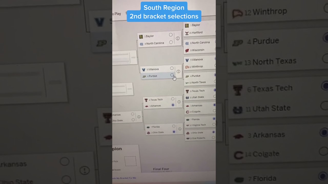 Men’s tournament challenge south region my second bracket 