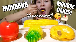 MUKBANG Mango Graham,Pineapple,Crunchy Apple & Caramel Corn Mousse Cakes!❤| FheiMukbang