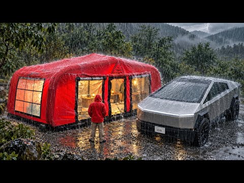 LUXURY CAMPING IN THE RAIN ⛈️ XXL INFLATABLE CAPSULE TENT