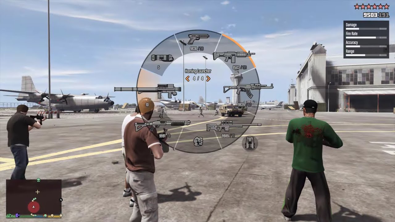 GTA 5 - Trevor, Michael, Franklin & Lamar vs Military Base Rampage + Ten Star Escape