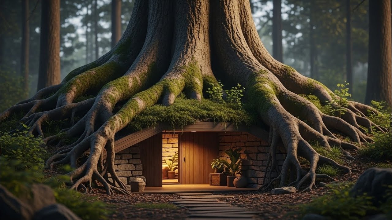 Building a Secret Modern Shelter Under Tree Roots | Relaxing ASMR 