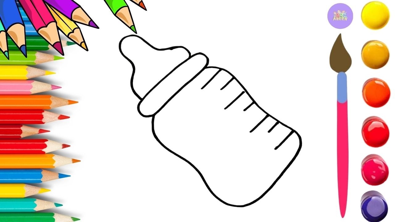 How To Draw cute Baby Bottle Drawing, Painting & Coloring For Kids and ...