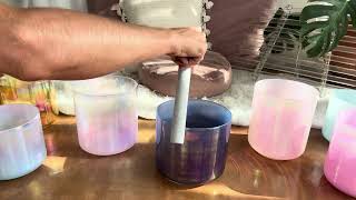 Glow Quartz Crystal Bowl - Cosmic Universe, Crown Chakra (B3 note) 432Hz tuning.