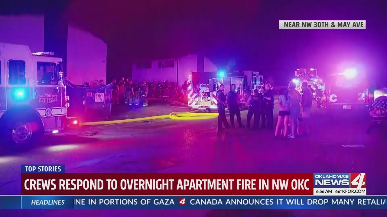 Fire crews battle overnight apartment fire in NW Oklahoma City - YouTube