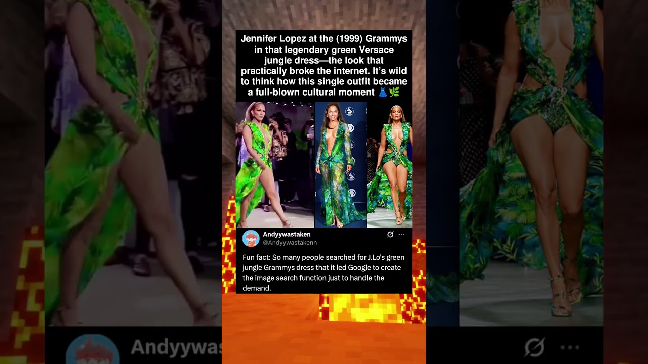 Jennifer Lopez at the (1999) Grammys in that legendary green Versace jungle dressthe look that - YouTube Jennifer Lopez at the (1999) Grammys in that legendary green Versace jungle dressthe look that - YouTube