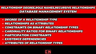 RELATIONSHIP DEGREE | ROLE NAMES | RECURSIVE RELATIONSHIPS #computerscience #bca #dbms #database