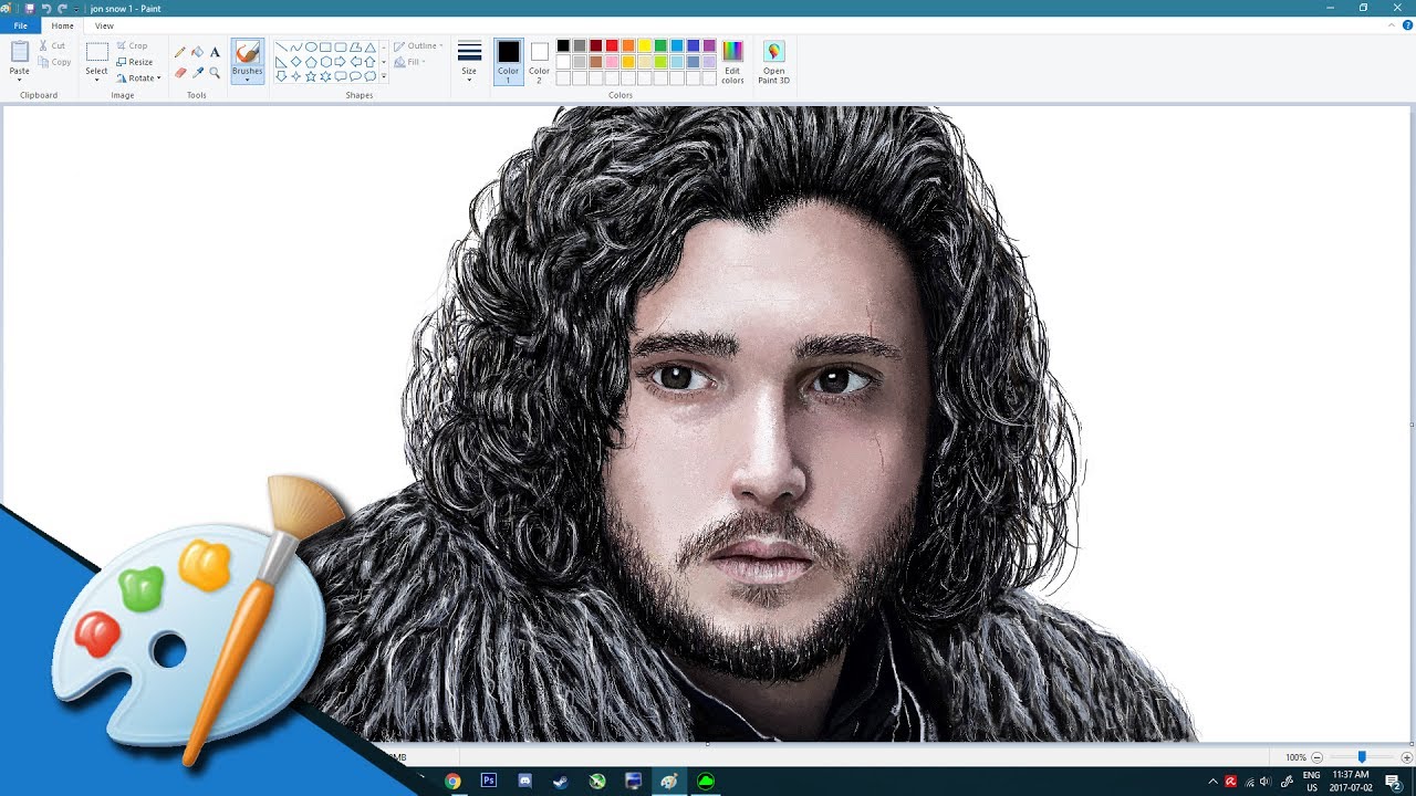 microsoft paint speed art jon snow from game of thrones youtube
