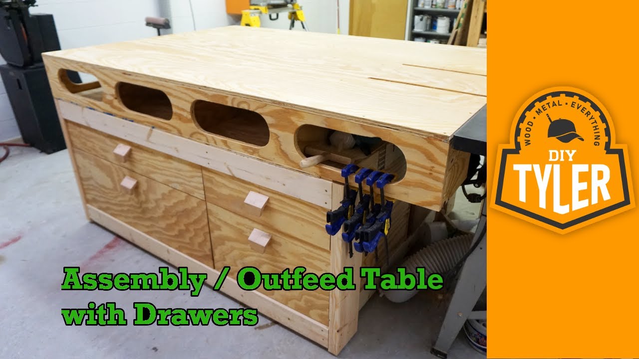 Outfeed / Assembly Workbench with Drawers - YouTube