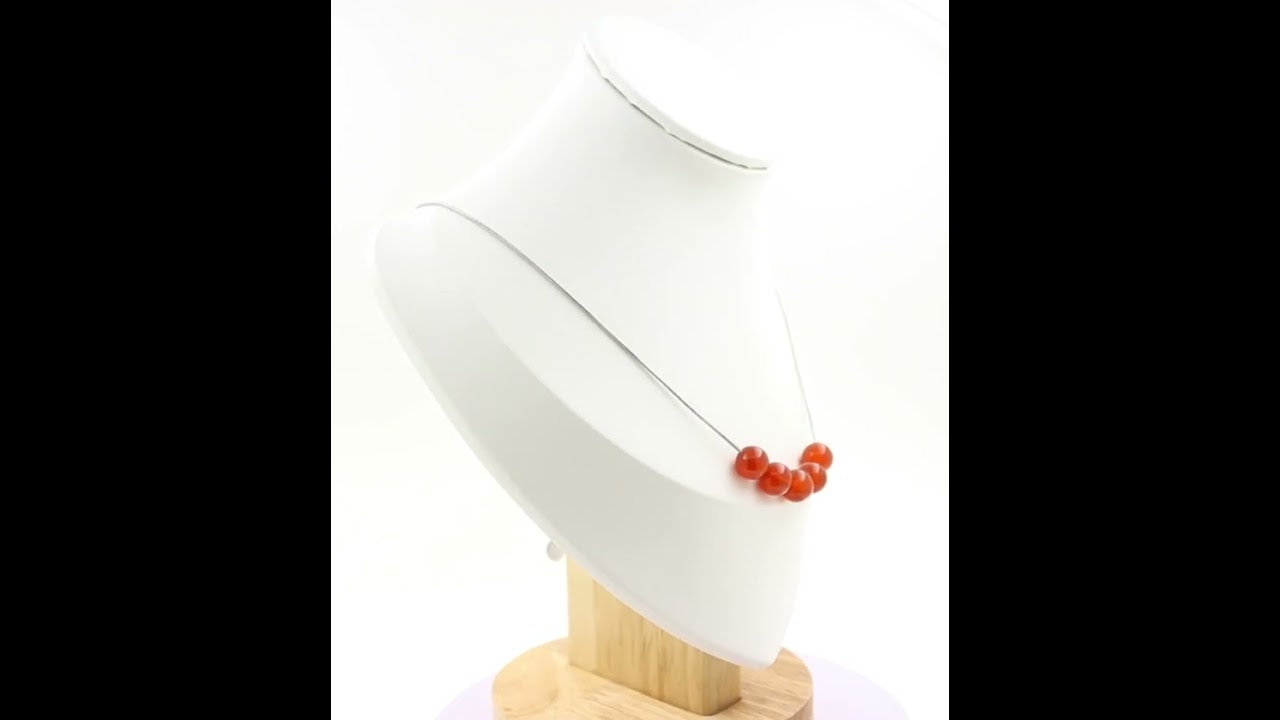 Collier Pour Femme - 5 Perles De Cornaline D'Uruguay Qualité 5A (8mm) - Chaîne En Acier - Neuf Avec étiquettes