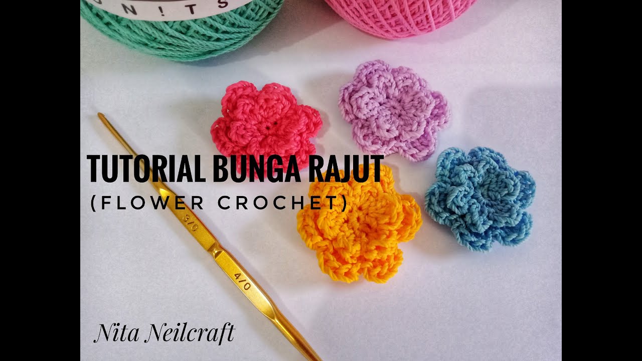 Tutorial Bunga  Rajut  Flower Crochet english subtitles 