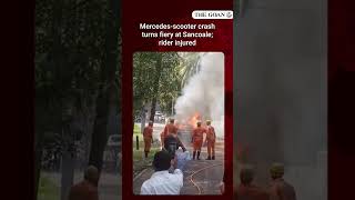 Mercedes-scooter crash turns fiery at Sancoale; rider injured