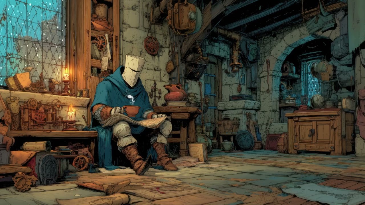 Medieval Winter Study Room ❄️ Cozy Fantasy Ambience | Fireplace | 1 Hours