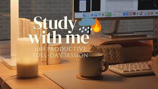 📝 10-HOUR STUDY WITH ME | Background noise | Pomodoro 50/10 | 🌧️🔥 Rain + Fire crackling, No music