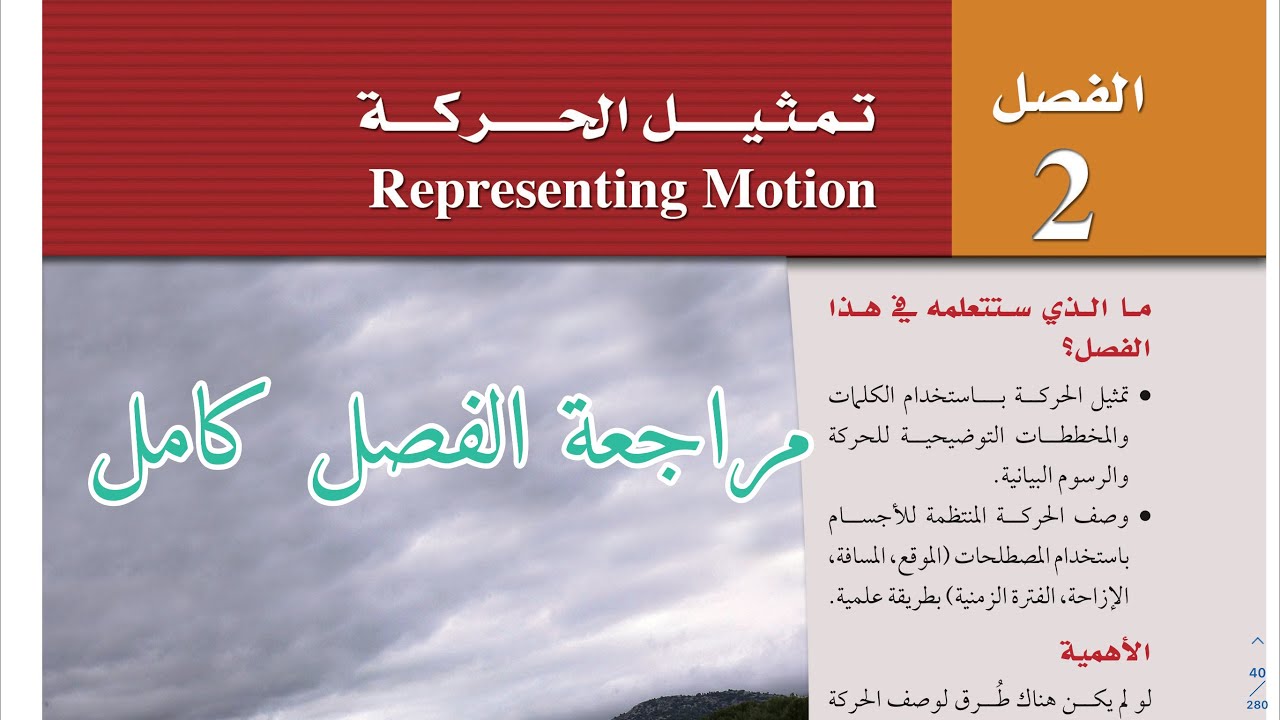 مراجعة الفصل الثاني تمثيل الحركة فيزياء اول ثانوي 1444