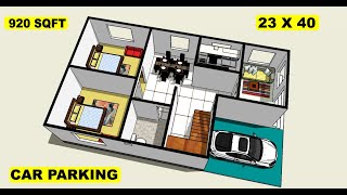 23 X 40 house plan with car parking II 2 bhk house plan design II 23 x 40 ghar ka design