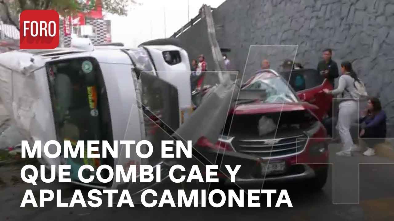 Momento en que combi desbarranca y aplasta camioneta en Periférico ...