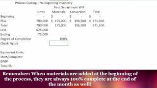 Process Costing - No Beginning Inventory Part 2