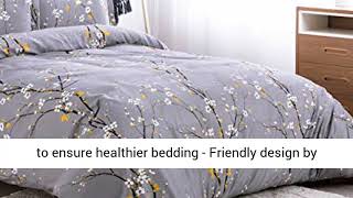 Bedsure Duvet Cover Set Twin Dark Grey Printed Spring Bloom Pattern (68x90 inches) 2 Pcs Comforter