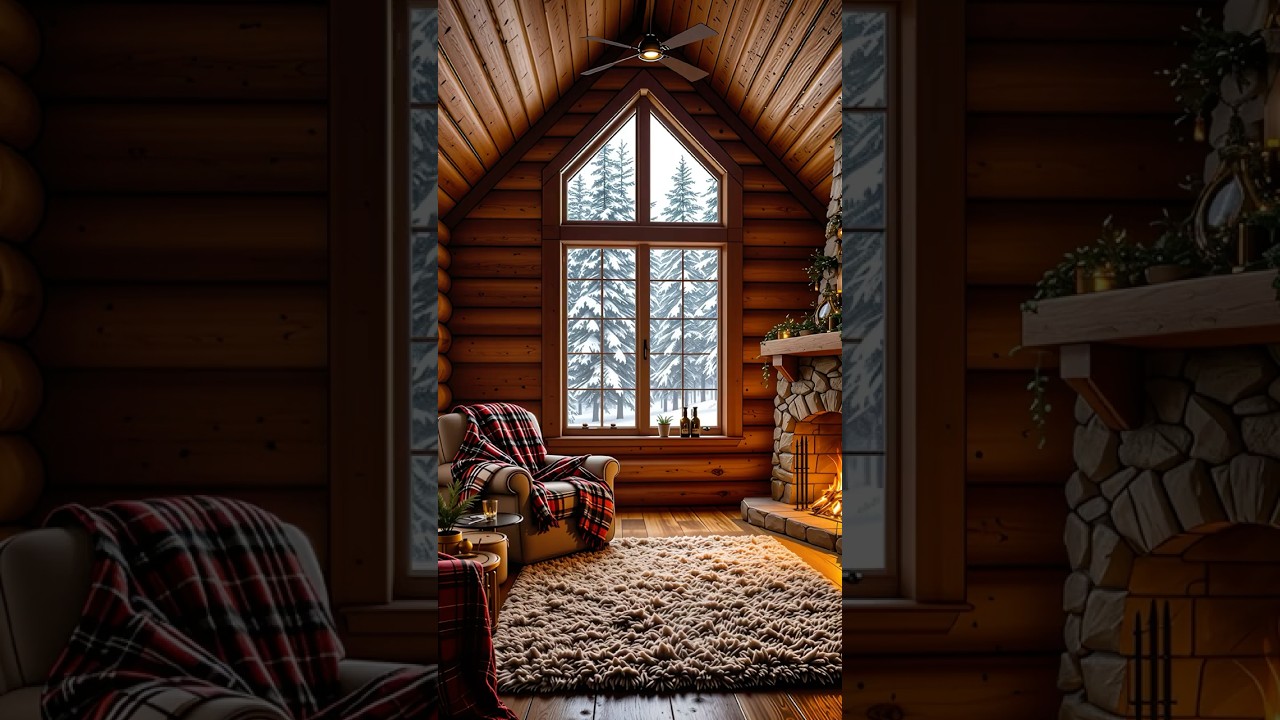 Snowfall Timber Cabin ❄️🔥 | Cozy Rustic Winter Living Room