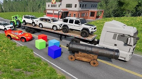 Lightning McQueen & Trucks vs Cannon and Colorful Cubes 💥 Epic BeamNG Drive Crash Test
