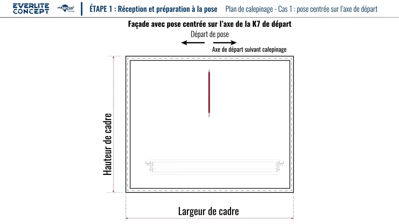 Plan de calepinage cas1 pose centrée sur l'axe de départ